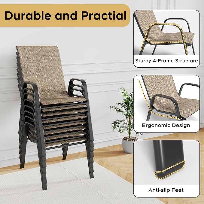Patio Dining Chairs Set of 8 Outdoor Stackable Dining Chairs - Image 7