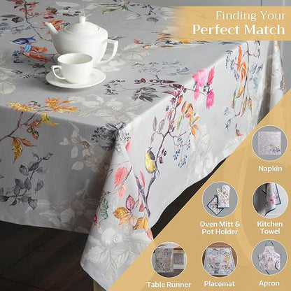 Maison d' Hermine Table Cloth Rectangle Table 100% Cotton 70 x 120 Inches Fall Tablecloth Reusable Everyday Use for Thanksgiving Christmas Decorations Dining Farmhouse Party (Equinoxe - Grey)