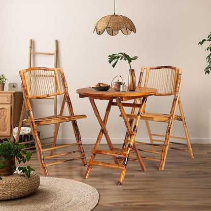 VINGLI Bamboo Folding Chair Table 3 Piece Bistro Set, Foldable Dining Wood - Image 2