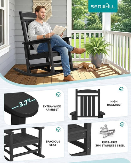 SERWALL Outdoor Rocking Chair Set of 4, Patio Rocking Chair, Porch Rocker - Image 6