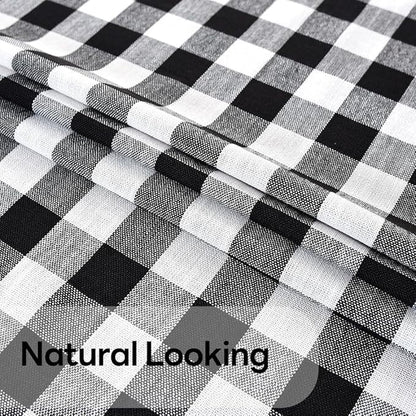 Gingham Tablecloth Rectangle Table Cloth Heavy Duty Cotton Checkered Table Cover for Spring Picnic Kitchen Dining(C-Black, 52x120 inch)