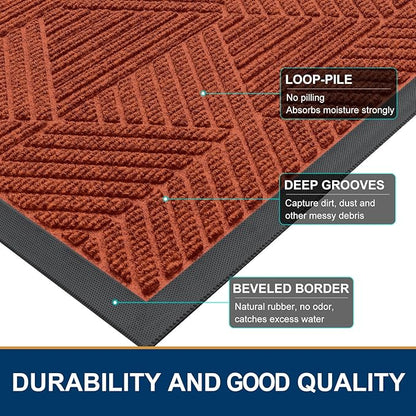 Smiry Front Door Mat Outside Entrance, Heavy Duty Sturdy Natural Rubber Doormat, Trap Dirt and Moisture, Easy Clean Low Profile Mats for Indoor Outdoor Entry, Irregular Triangle (36x24, BRN-Orange)