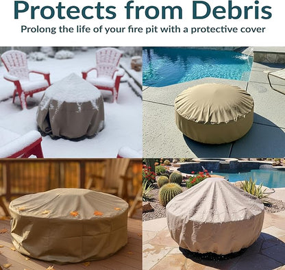 Sunnydaze Round Outdoor Fire Pit Cover - Heavy-Duty 300D Polyester and PVC with Drawstring Closure - Khaki - 48-Inch