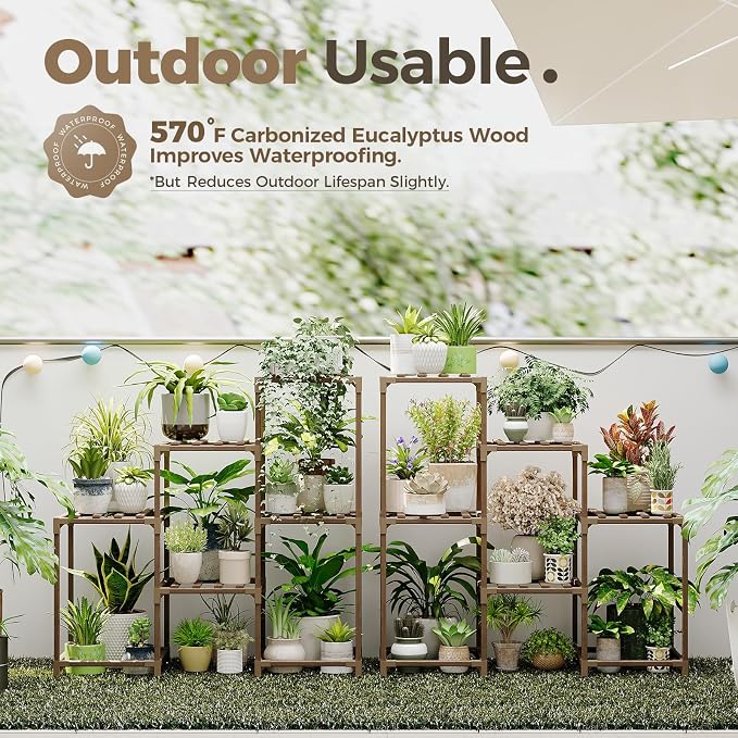 Bamworld 2 Sets of Package Plant Stands Indoor Wood Plant Shelf Outdoor | - Image 2