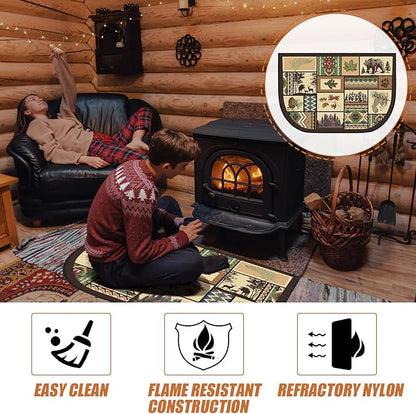 Demissle Cabin Fireplace Hearth Rug Fireplace Mats Cabin Southwestern Fireproof Rug Fire Resistant Mat for Wood Stove Floor for Kitchen Indoor Outdoor(24 x 59 Inch,Vintage)