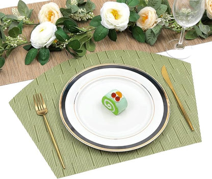 SHACOS Large Size Wedge Shape Placemats with Centerpiece Round Mat Set of 5 Round Table Place Mats Washable Dining Table Placemats Reversible, Green