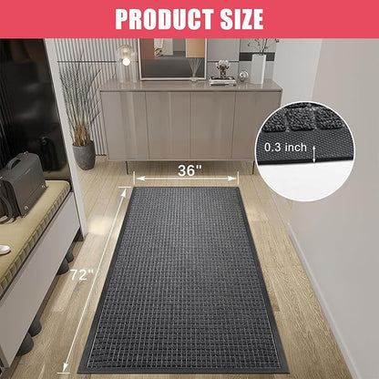 Kuyal Front Door Mat, 3'*6' Door Mat for Inside Outside Entrance,Waterproof Welcome Mats with Non-Slip Backing, Indoor Outdoor Entryway, Commercial Floor Mats, Durable & Easy to Clean, Dark Gray