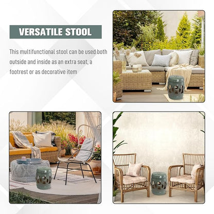 Outsunny 14" x 17" Ceramic Garden Stool Strong Glazed Material Green | - Image 5