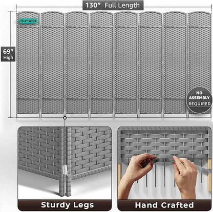 Sorbus 8 Panel Room Divider 6 ft. Tall - Privacy Screen, Extra Wide Double Hinged Panels, Mesh Hand-Woven Design, Partition Room Dividers and Folding Privacy Screens, Wall Divider for Room Separation
