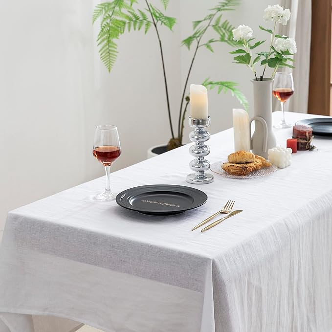 EVERLY 100% Pure Linen Rectangle Tablecloths 60x120 Inches for Dining,Buffet Parties,Picnic,Events,Weddings and Restaurants,Decorative Halloween,Thanksgiving Machine Washable Tablecloths-White
