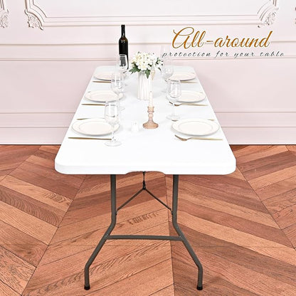 10 Pack Stretch Fabric Table Top Cap Cover, fits 8Ft Tables, Spandex Table Covers Washable Elastic Universal Rectangle Tablecloth Protector for Indoor Outdoor Party Picnic Wedding, White,30" W x 96" L