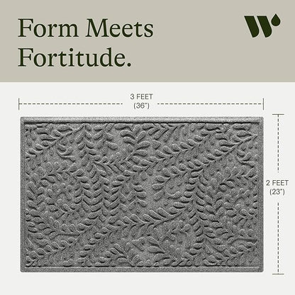WaterHog Indoor/Outdoor Door Mat, 2' x 3' Made in USA, Durable & Skid-Resistant Front Door Rug, Decorative, Water-Trapping & Heavy-Duty Entryway Floor Mat For Your Home, Boxwood Collection Medium Grey