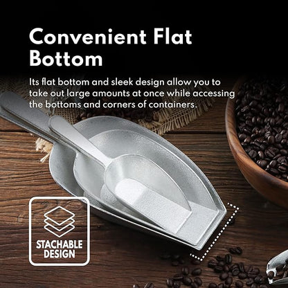 New Star Foodservice 34684 One-Piece Cast Aluminum Flat Bottom Bar Ice Flour Utility Scoop, 7-Ounce, Silver