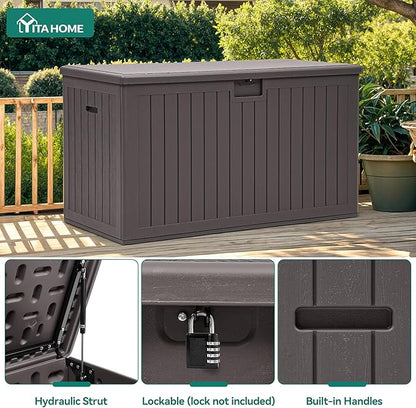 YITAHOME 200 Gallon Extra Large Deck Box, Double-Wall Resin Outdoor Storage Box with Flexible Divider for Patio Cushions Pool Supplies Garden Tools, 990 lbs Load Capacity, Lockable (Brown)