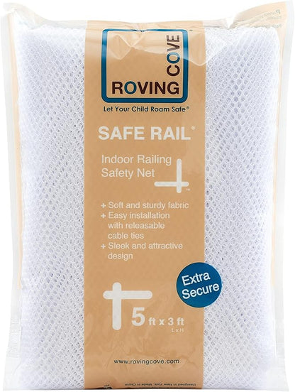 Roving Cove Stair Banister Guard 5ft x 3ft, Railing Safety Net for Baby Proofing, Child Safety Stairway Cover, Balcony Mesh Netting, Pearl White