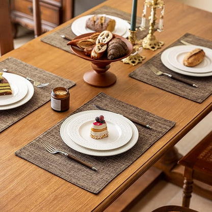 KXN Placemats Set of 4, Dual-Layer Thickened Faux Linen Table Mats, Heat Resistant & Wrinkle-Free, Machine Washable Cloth Place Mats for Kitchen Dining Indoor Outdoor (Burlap)