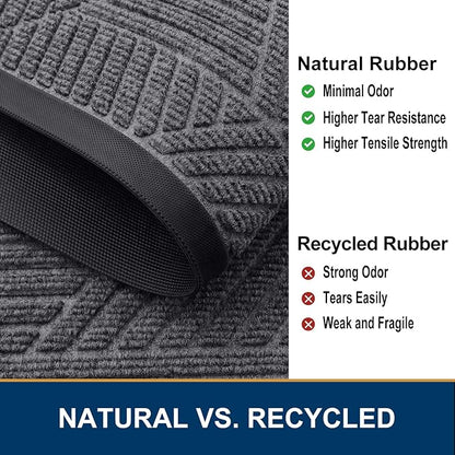 Smiry Front Door Mat Outside Entrance, Heavy Duty Sturdy Natural Rubber Doormat, Trap Dirt and Moisture, Easy Clean Low Profile Mats for Indoor Outdoor Entry, Irregular Triangle (29.5x17, Light Grey)