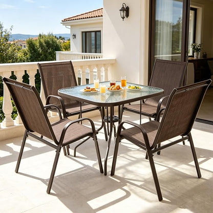 Patio Dining Table for 4 with Umbrella Hole | Outdoor 5 Piece Dining Set 36" x - Image 7