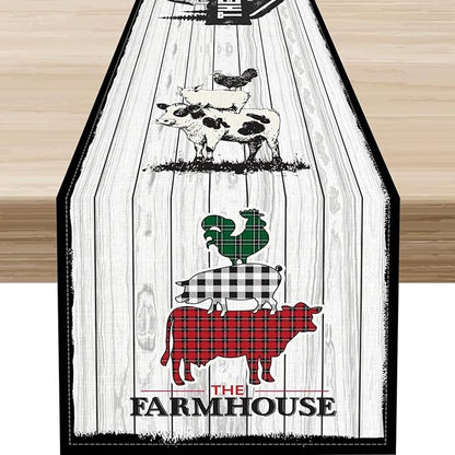Farmhouse Pig Cow Table Runner, Rustic Black Rooster Animals Coffee Table Center Decor for Family Kitchen Dining Room and Living Room Outdoor Country Holiday Party Table Decorations, 13" X 72"
