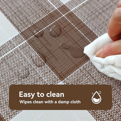 Romanstile Square Plastic Tablecloth, 100% Waterproof Oil-Proof Checkered PVC Table Cloth, Heavy Duty Vinyl Table Cover for Dining, Camping, Picnic, Outdoor - 54 x 54 Inch, Brown Checkered