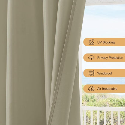 Outdoor Curtains for Patio Waterproof Rod Pocket 4 Pcs 54x95 Inch Taupe | - Image 3