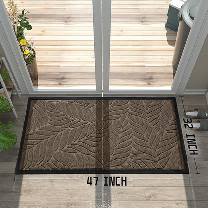 Yimobra 47x32 Large Door Mat Outdoor Indoor, All-Season Waterproof Door Mat Outside Entrance, All-Weather Non-Slip Outside Doormat for Garage Patio Entryway, Brown
