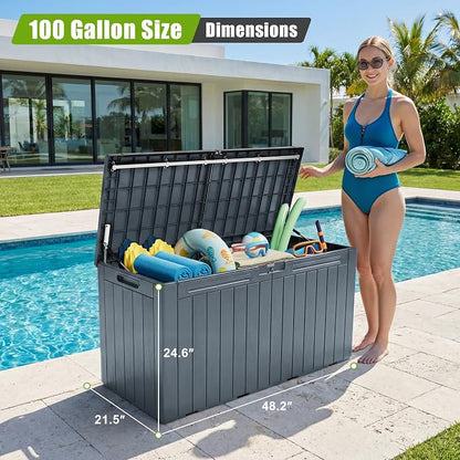Flamaker Resin Deck Box 100 Gallon Large Outdoor Storage Box Waterproof | - Image 2