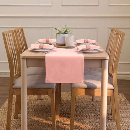 Encasa XO Table Runner 13"x91" Long | Cotton Canvas Fabric | Powder Pink Solid Color | Machine Washable & Durable