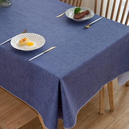 LIBERECOO Vinyl Tablecloth with Flannel Backing, Denim Blue, Waterproof, Stain-Resistant, Easy-Clean Table Cover for Dining, Kitchen, and Outdoor Use, 60" x 102" Rectangle