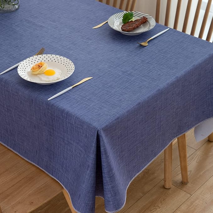 LIBERECOO Vinyl Tablecloth with Flannel Backing, Denim Blue, Waterproof, Stain-Resistant, Easy-Clean Table Cover for Dining, Kitchen, and Outdoor Use, 60" x 120" Rectangle