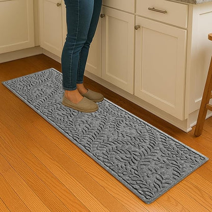 WaterHog Indoor/Outdoor Door Mat, 2' x 5', Made in USA, Durable & Skid-Resistant Front Door Rug, Decorative, Water-Trapping & Heavy-Duty Entryway Mat for Your Home, Boxwood Collection, Medium Grey