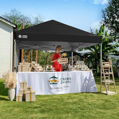 CROWN SHADES 8x8 Pop Up Canopy with 1 Side Wall - Beach Tent with One Push Setup - Outdoor Sun Shade for Events, Parties, Camping - Gazebo with STO-N-Go Cover Bag (Black)