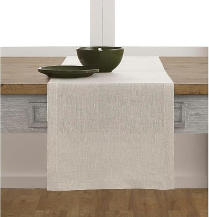Solino Home Linen Table Runner 120 Inches Long - Athena, 100% Pure Linen Light Natural Table Runner 14 x 120 Inch for Dining, Spring, Easter