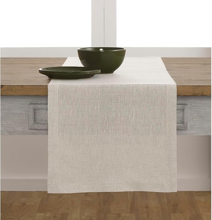 Solino Home Linen Light Natural Table Runner 132 Inches Long - Athena, 100% Pure Linen Dining Table Runner 14 x 132 Inch for Spring, Easter