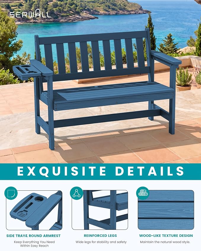 SERWALL HDPE Outdoor Bench, Weatherproof Porch Bench, 2 Pack, Suitable - Image 4