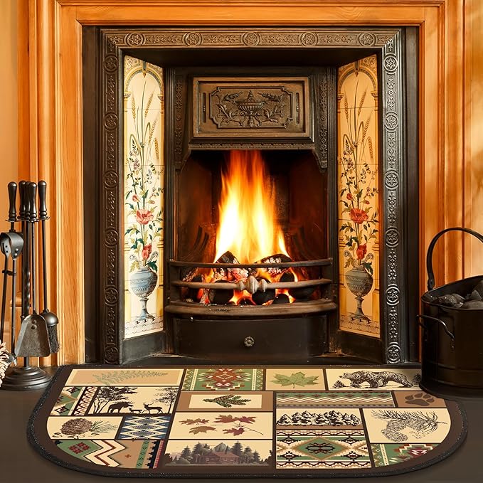 Demissle Cabin Fireplace Hearth Rug Fireplace Mats Cabin Southwestern Fireproof Rug Fire Resistant Mat for Wood Stove Floor for Kitchen Indoor Outdoor(24 x 36 Inch,Lovely)