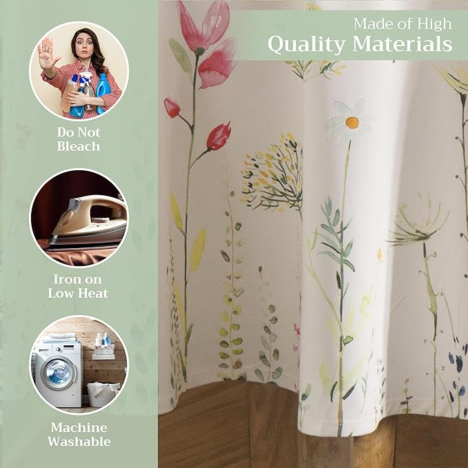 Maison d' Hermine Table Cloth Round Table 100% Cotton 63 Inches Tablecloth Reusable Decorative Everyday Use for Dining Room, Farmhouse, Home, Party, Festive & Wedding Spring Summer - Botanical Fresh