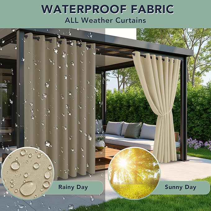 Outdoor Curtains for Patio Waterproof, 6 Drape Panels | Privacy & Weatherproof - Image 2