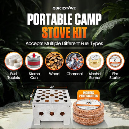Portable Stove with 2 Fire Starters, Lightweight Stainless Steel Wood Burning Stove for Emergency Preparedness, Survival Supplies, Camping Gear & Outdoor Cooking