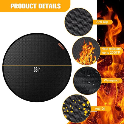 36" Fire Pit Mat for Solo Stove Mesa,Tabletop Fire Pit, Fireproof Mat for Under Fire Pit, Heat Resistant Round Mat for Outdoor BBQ, Reusable Waterproof Pad, Non-Slip for Table Top Protection