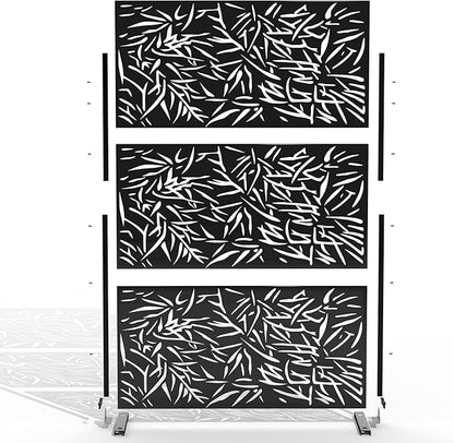 Elevens Patio Privacy Screen Balcony Decorative Screen Set with Stand, Outdoor Decor Privacy Fence Screen, Indoor Room Decorative Divider (Leaf-Black)
