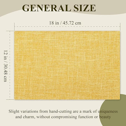 KXN Placemats Set of 8, Dual-Layer Thickened Faux Linen Table Mats, Heat Resistant & Wrinkle-Free, Machine Washable Cloth Place Mats for Kitchen Dining Indoor Outdoor (Yellow)