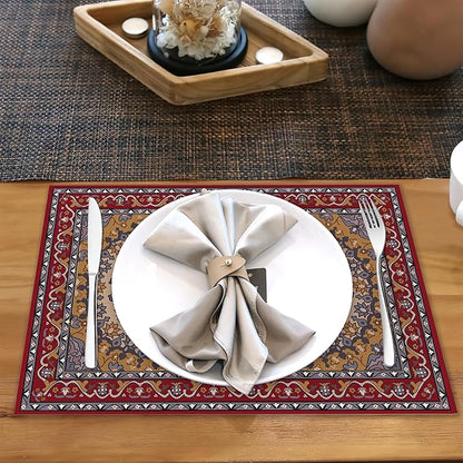 Ethnic Boho Linen Placemats Set of 6,12x18 Inch Vintage Bohemian Washable Table Mats Heat Resistant Place Mats for Home Party Kitchen Dining Decoration