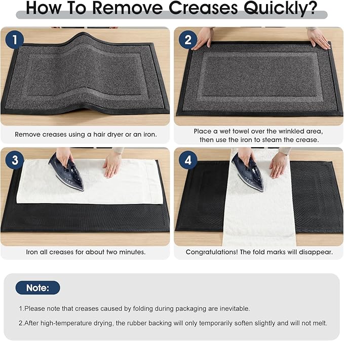 Large Front Door Mat Outside Entrance Indoor Doormat, 47" x 30" Outdoor Mats for Patio Waterproof, Outdoor Door Mats for Outside Entry, Indoor Rugs for Entryway, Sturdy Natural Rubber Entry Mat, Grey