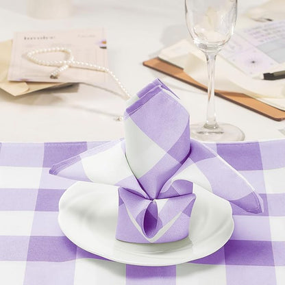Cupuamon Buffalo Plaid Table Napkins Set of 100, 17x17 inch, Lavender and White, Polycotton Blend, Plaid Pattern