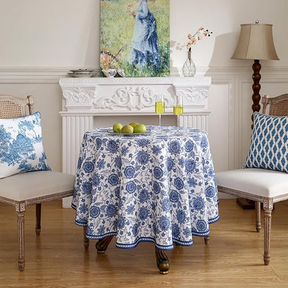 patdrea Designer Linen Blue Small Tablecloth for Round Table,Vintage Durable Paisley Pattern Table Cloth,Floral Cover Fall Decor for Kitchen Dining Christmas,Thanksgiving,Diameter 55"-Lantang a