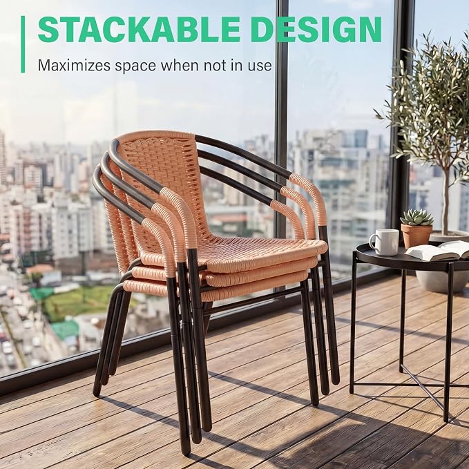 JEAREY Outdoor Patio Rattan Dining Chairs Set of 4, All Weather Stackable - Image 7