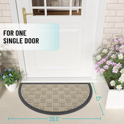 OLANLY Half Circle Door Mat Outside Entrance 29.5x17, Absorbent, Heavy Duty Sturdy Natural Rubber Doormat Indoor Outdoor, Fade Resistant, Non-Slip Backing Low Profile Floor Mat for Entryway, Beige