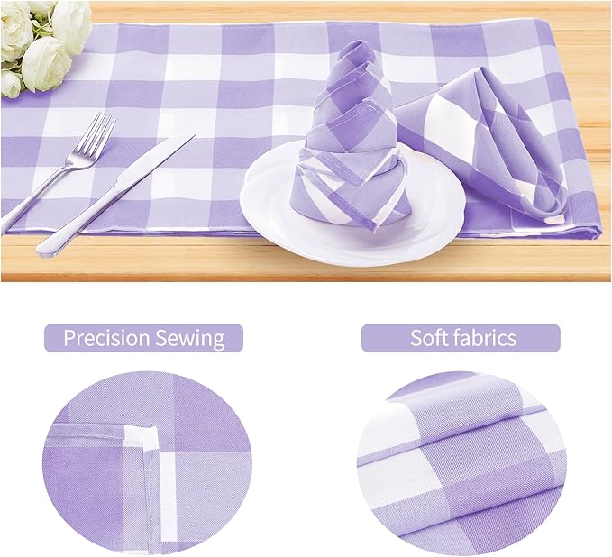 Buffalo Plaid Table Napkins Set of 25 Checkered Cloth Napkins 17x17 inch Washable Dinner Gingham Pattern Napkins Soft Napkins for Wedding Party Dining Banquet(Lavender and White)