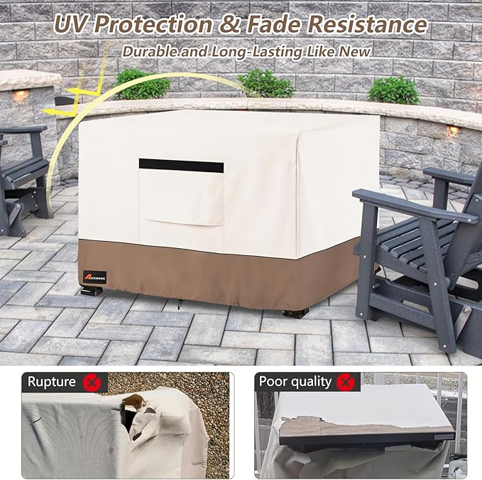 Fire Pit Cover Square, Outdoor Heavy Duty Durable 600D Tear-Resistant 100% Waterproof 28-30 Inch Fire Pit Cover, Patio Weatherproof Square Fire Table Protector, Beige 30" L x 30" W x 25" H